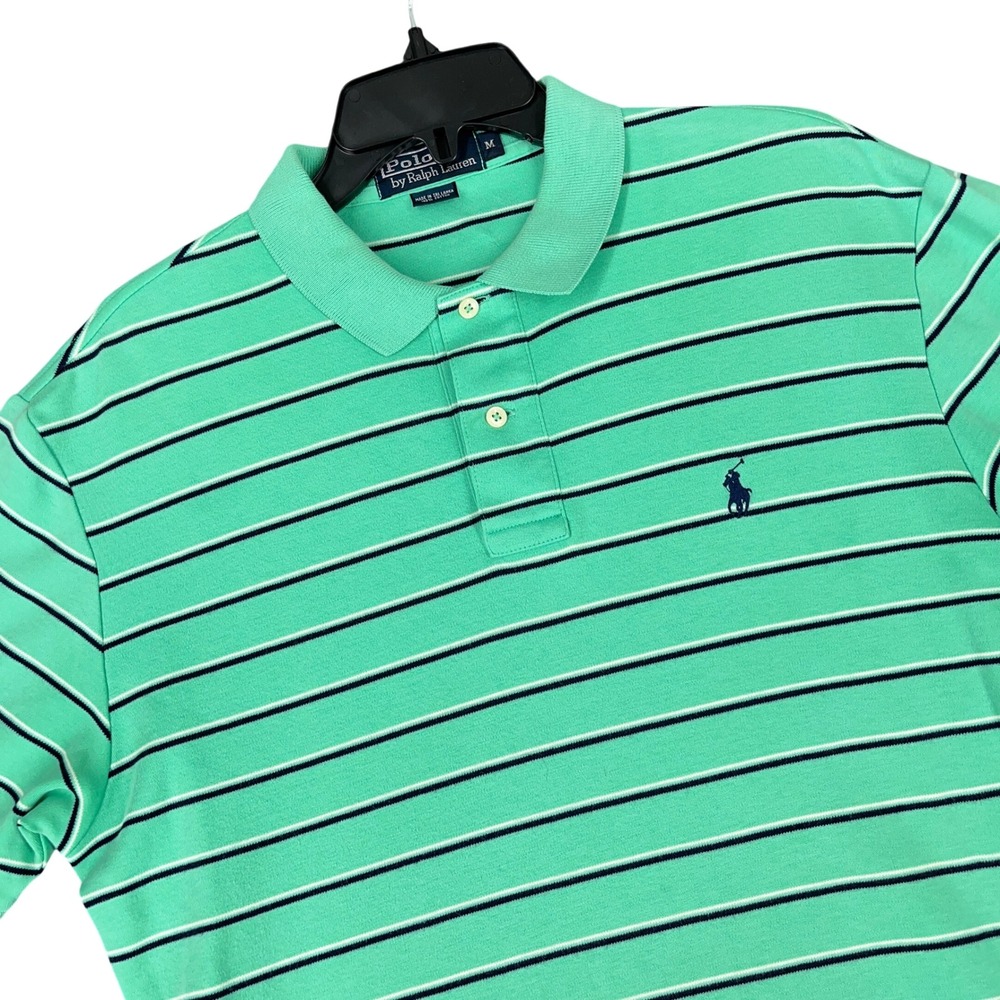 Polo Ralph Lauren Preppy Polo Shirt Striped‎ Pony Logo Casual Golf Mens M